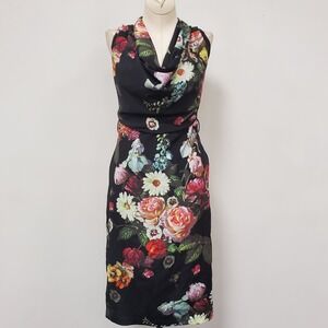 Ted Baker London Womens Sleeveless Cowl Neck Floral Dress Size 0 Knee Length